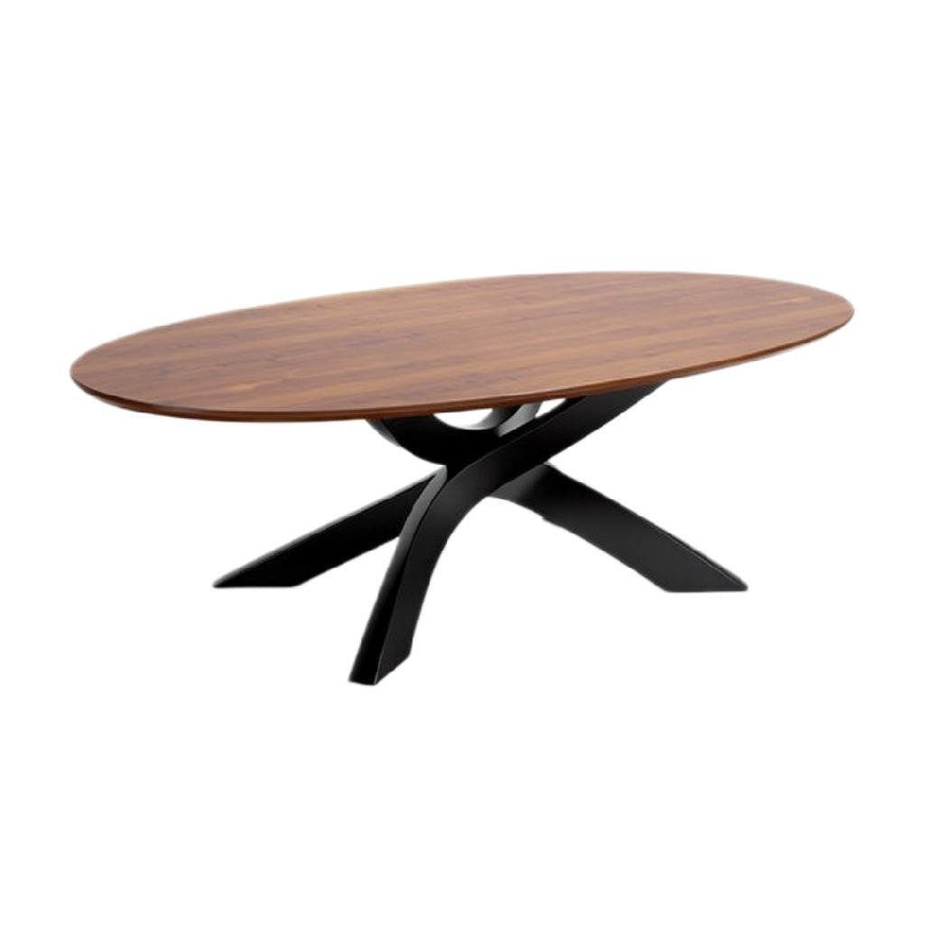 **Moderne ovale eettafel met zwart metalen onderstel**