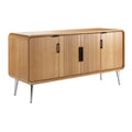 Technische titel: "Moderne Eikenhouten Dressoir met Geperforeerde Deuren en Slanke Metalen Poten"