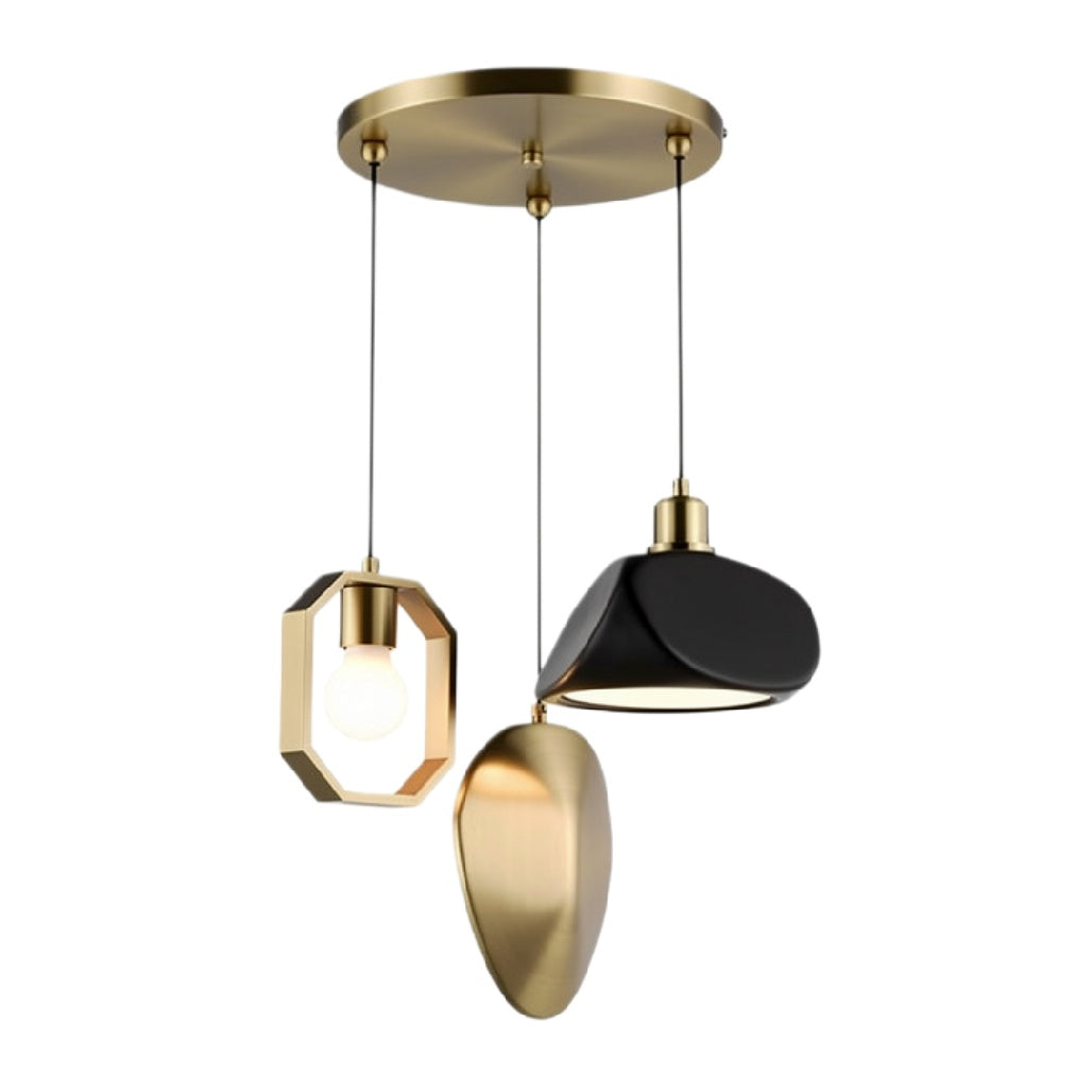 "Moderne Hanglamp met Drie Verschillende Ontwerpen in Goud en Zwart"