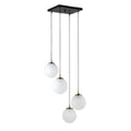 Hanglamp met vier glazen bollen in zwart en goud